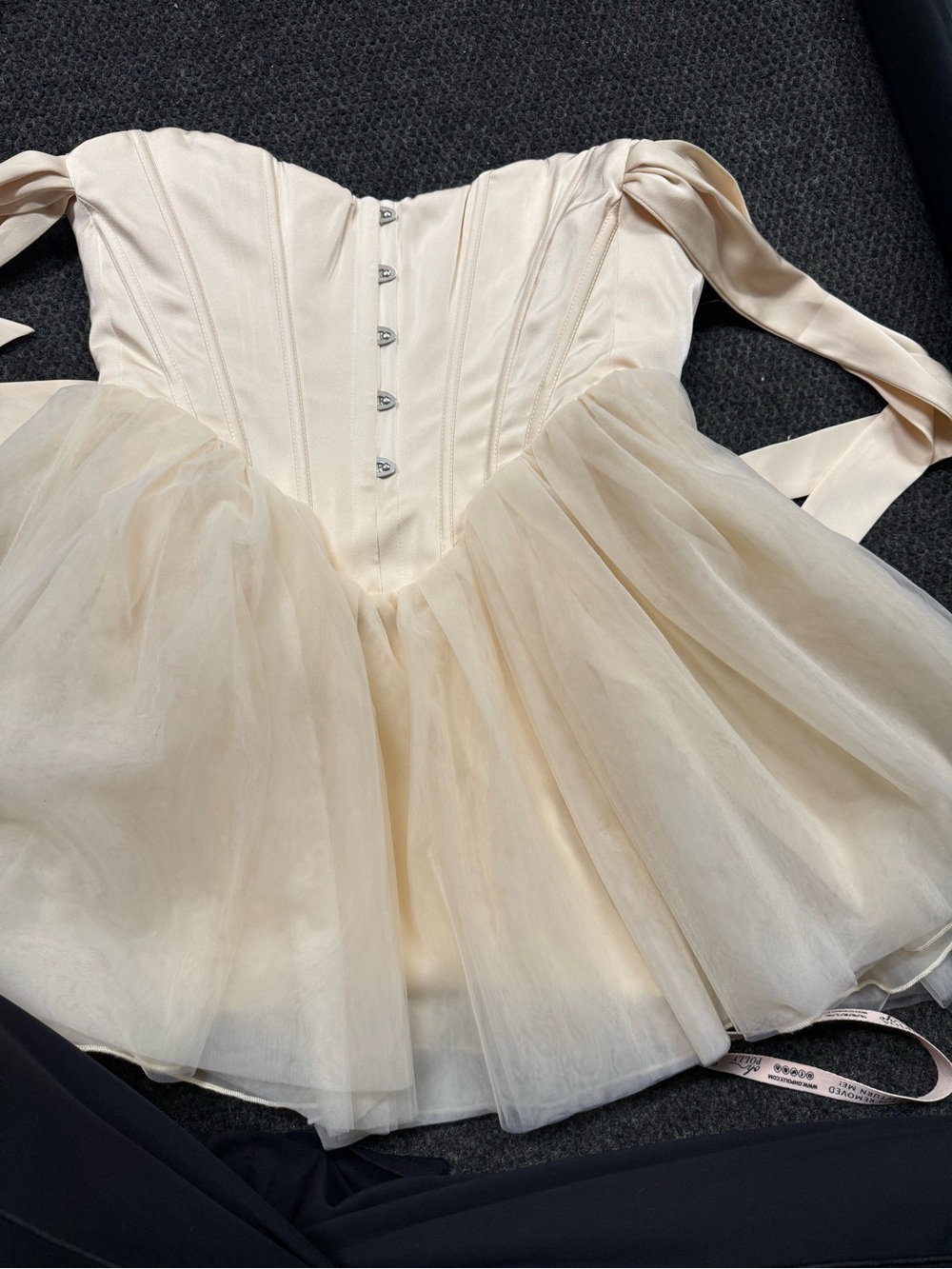 Oh Polly Cream Off-Shoulder Corset Tulle Mini Dress - Picture 3 of 4